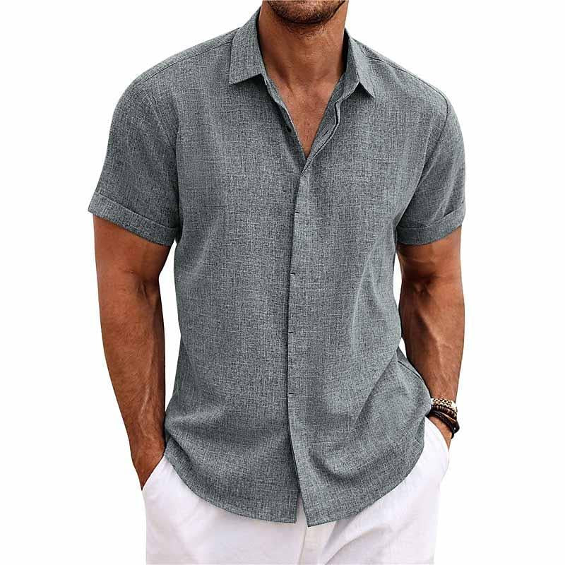 Men’s Solid Color Lapel Cotton Linen Shirt