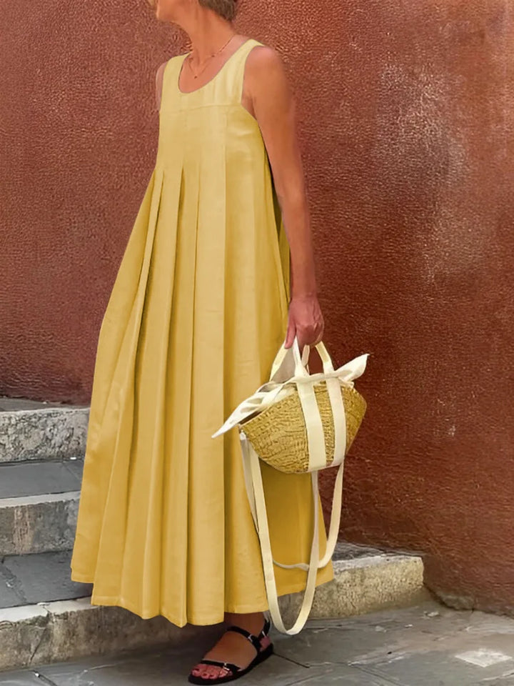 LOOSE PLEATED SOLID COLOR MAXI DRESSES