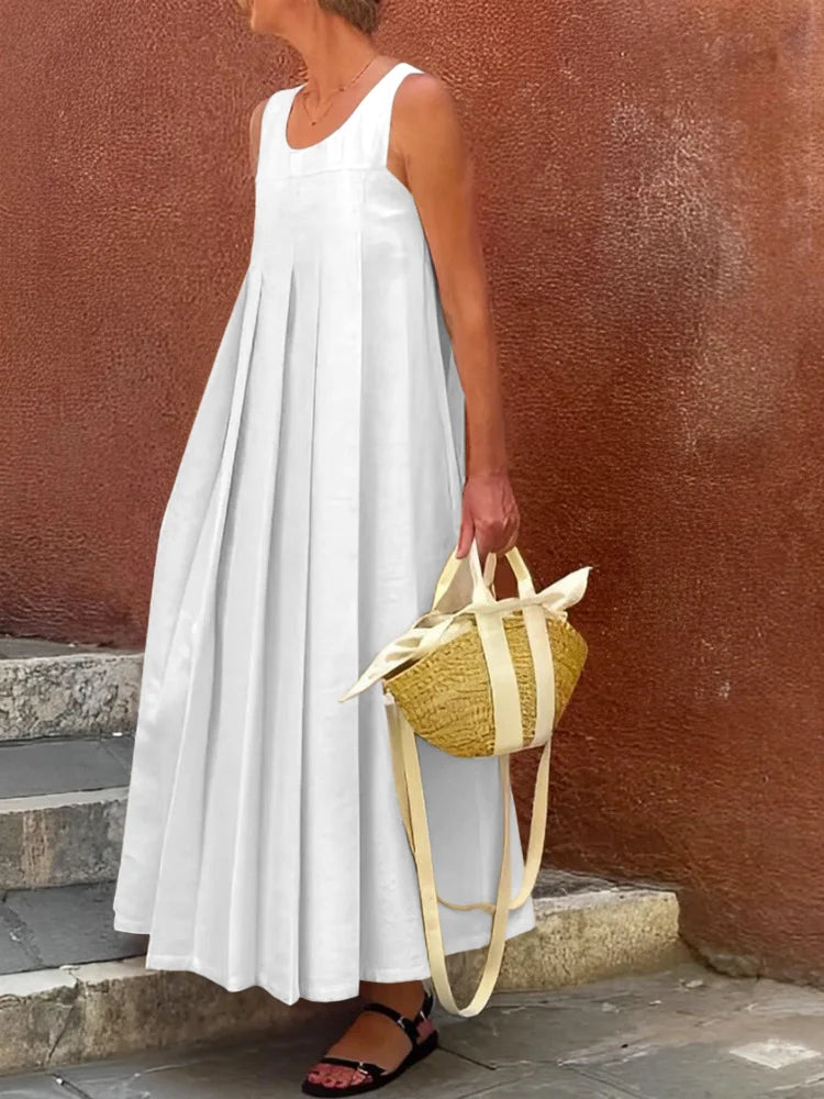 LOOSE PLEATED SOLID COLOR MAXI DRESSES